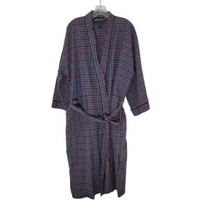 Barrington Mens Cotton Seersucker Plaid Robe One Size Blue Red Green Tartan